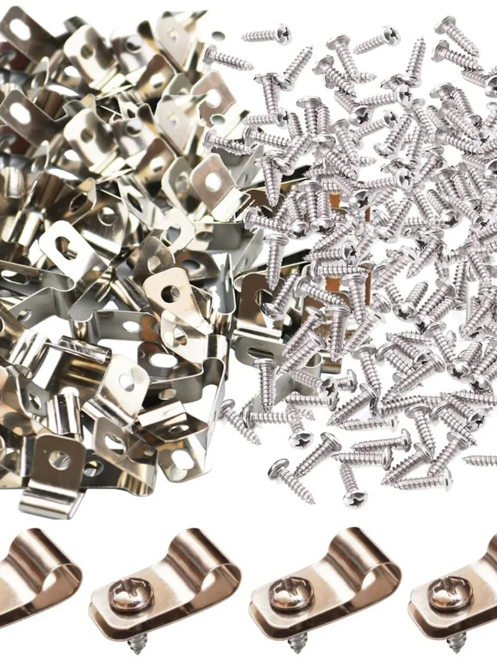 100 Pcs Fence Wire Clamps with 100 Pcs Screws, Stainless Steel Wire Clips Mount